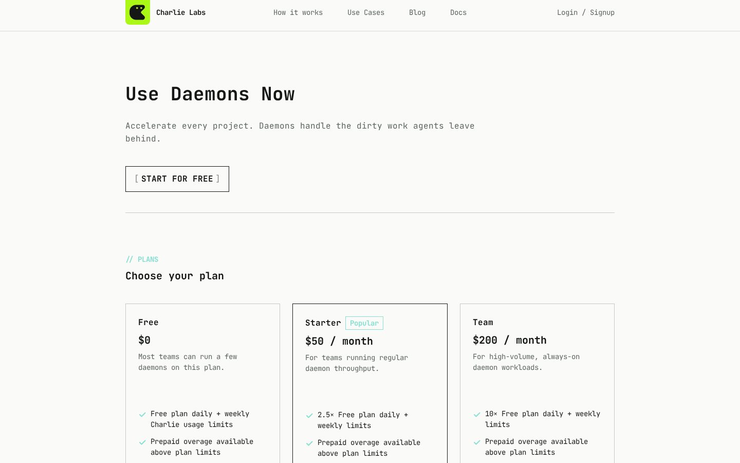 Daemons by Charlie Labs Pricing