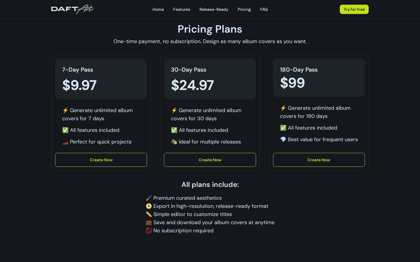 Daft Art Pricing