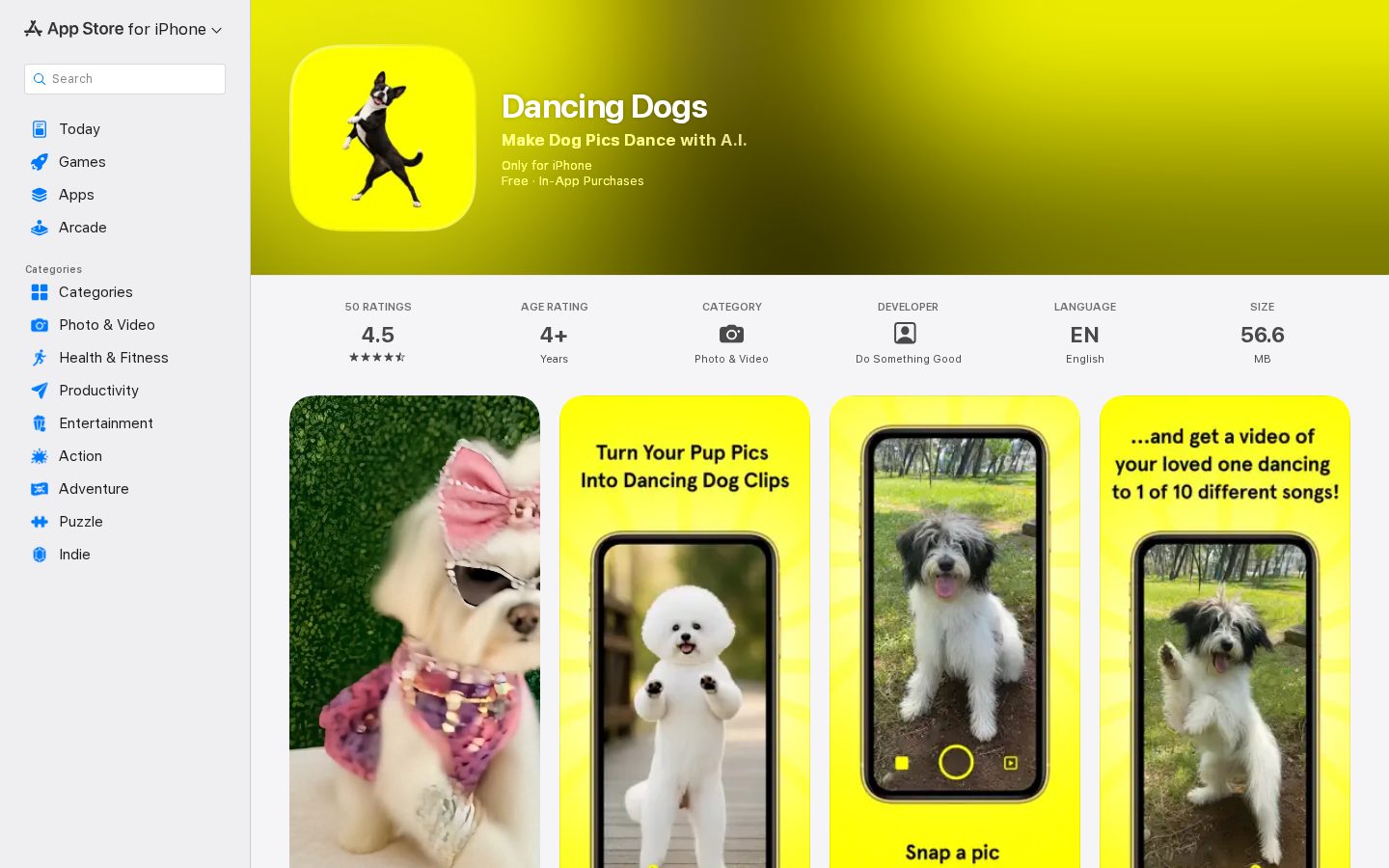 Dancing Dogs app Homepage