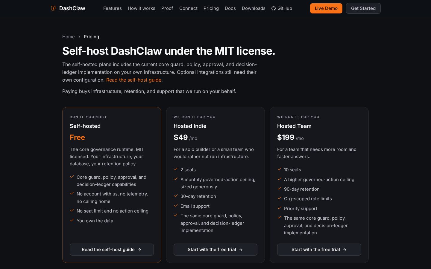DashClaw Pricing