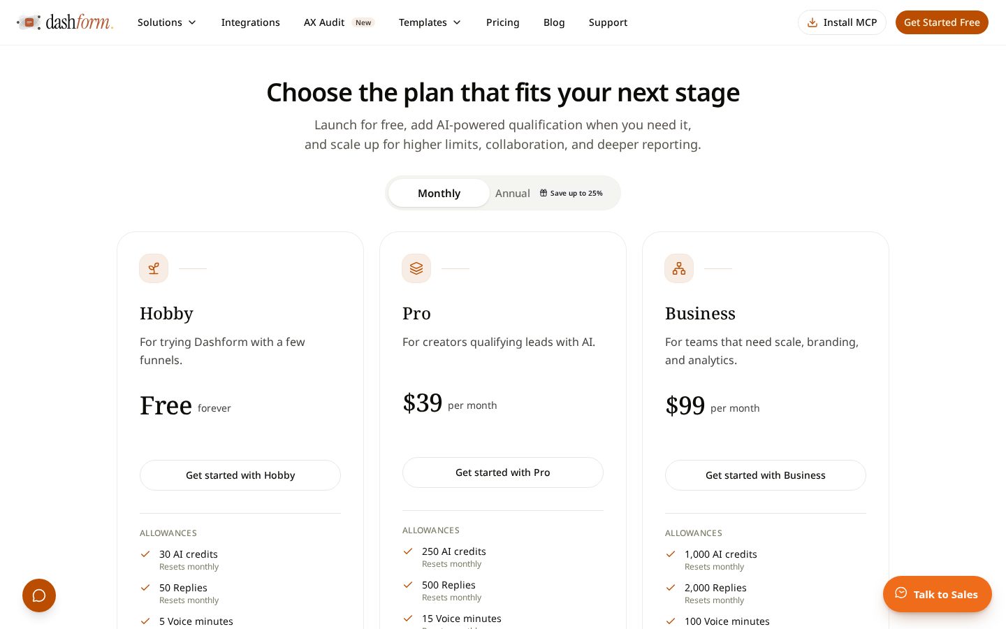 Dashform Pricing