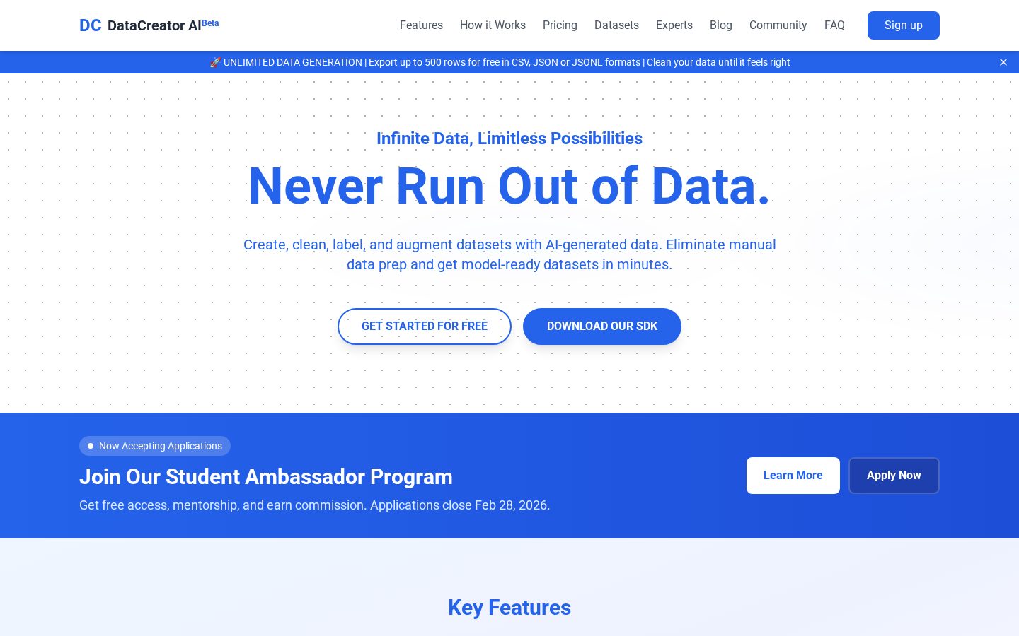 DataCreator AI Homepage