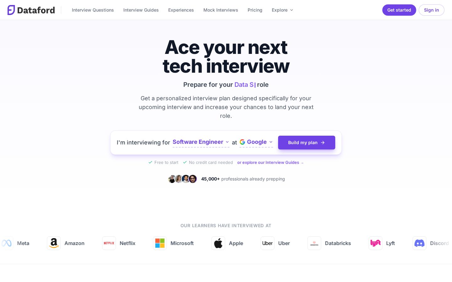 Dataford Homepage