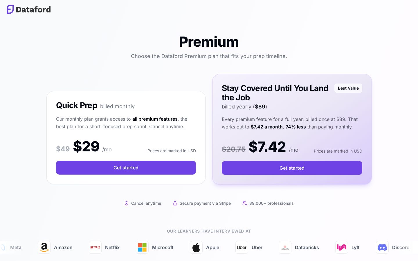 Dataford Pricing
