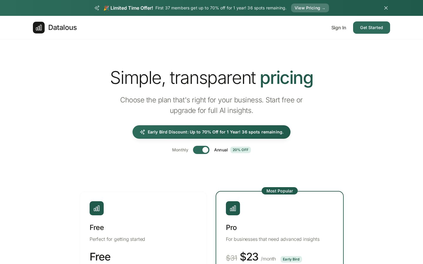 Datalous Pricing