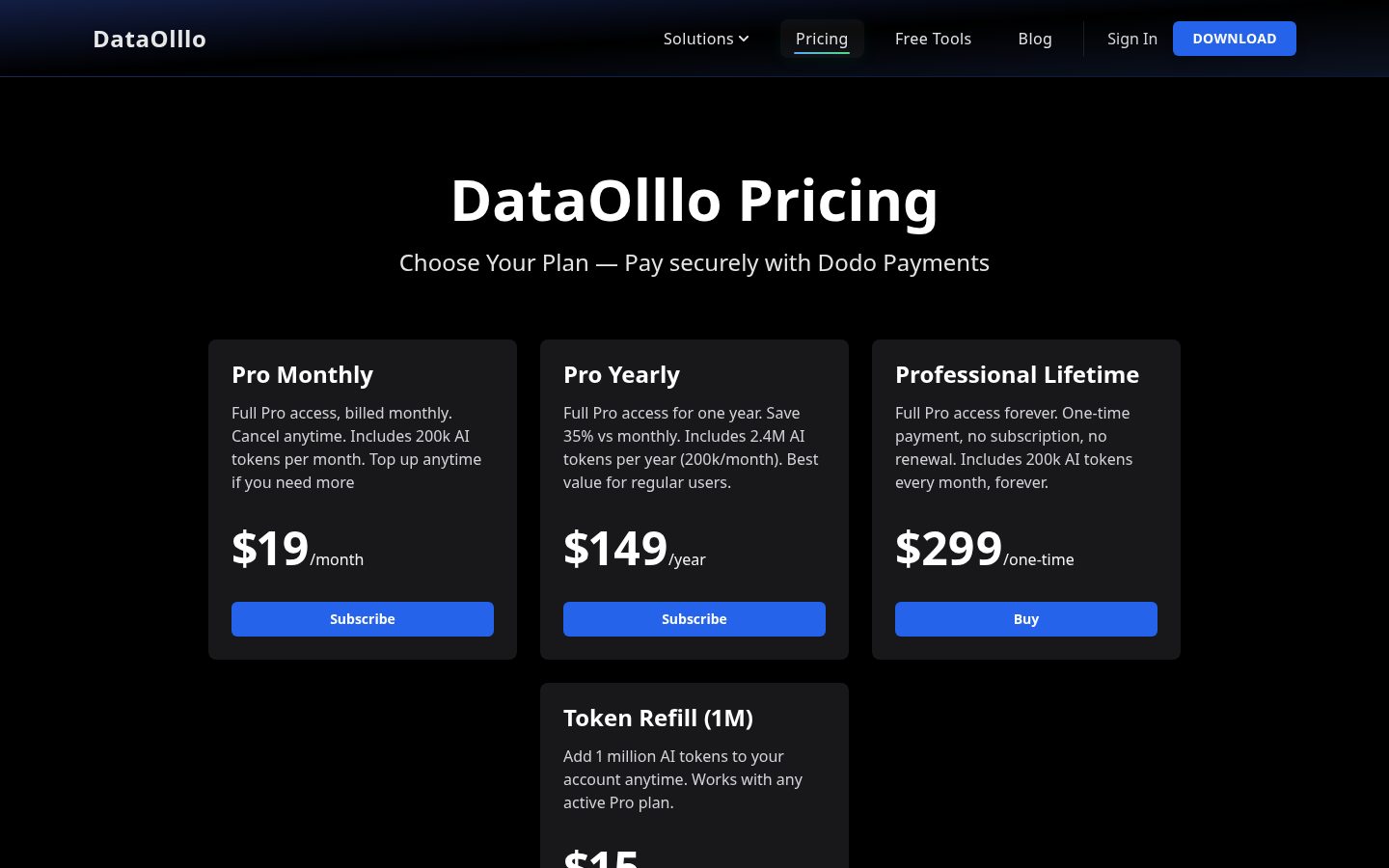 Data.olllo Pricing