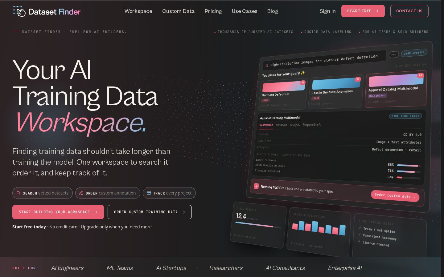 Dataset Finder Homepage
