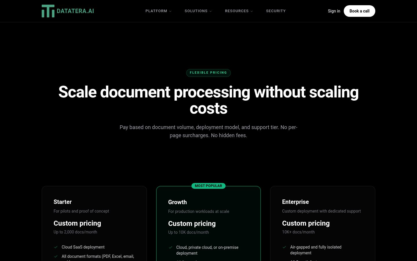 Datatera.ai Pricing