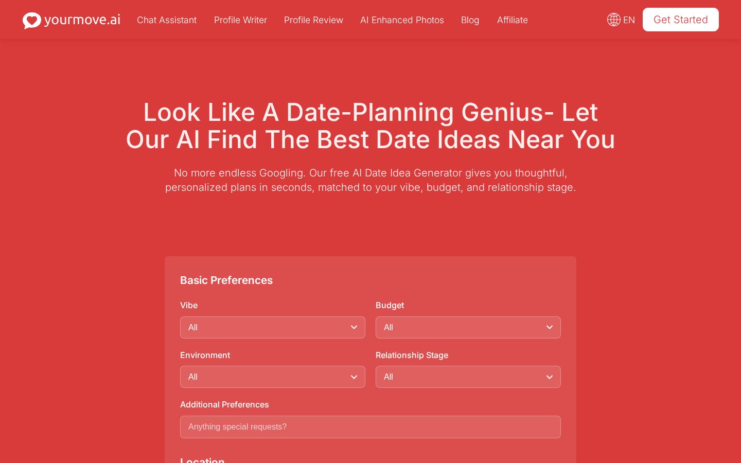 Date Idea Generator Homepage
