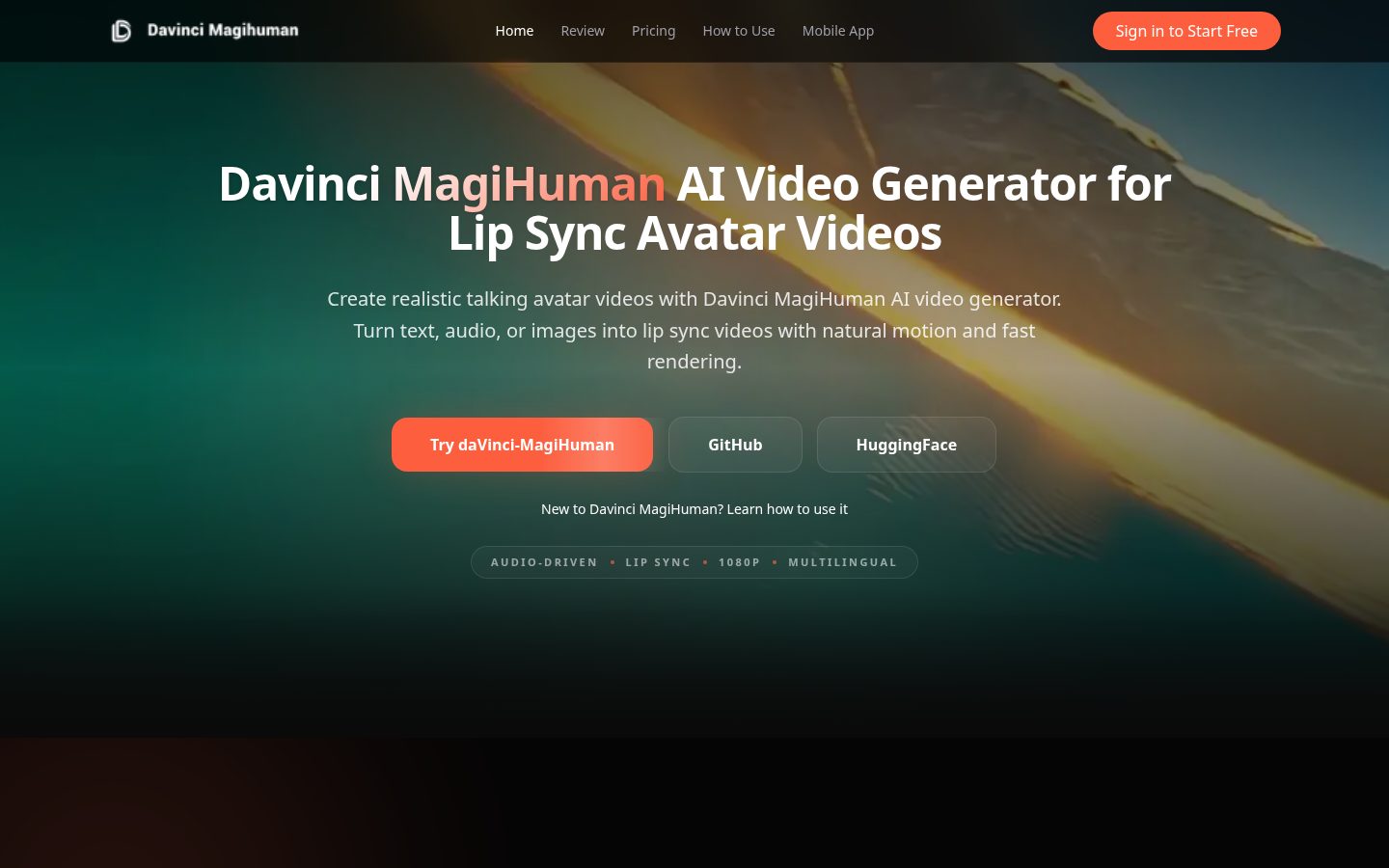 Davinci MagiHuman AI Video Generator Homepage