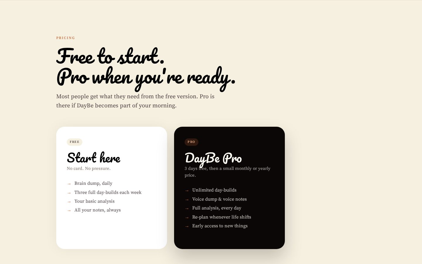 DayBe Pricing