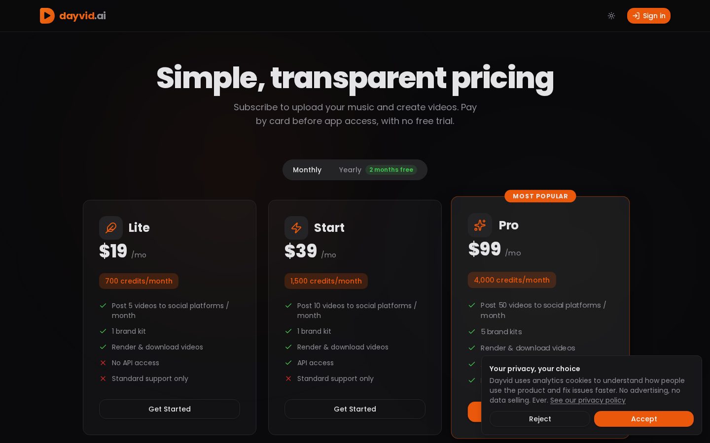 Dayvid Pricing