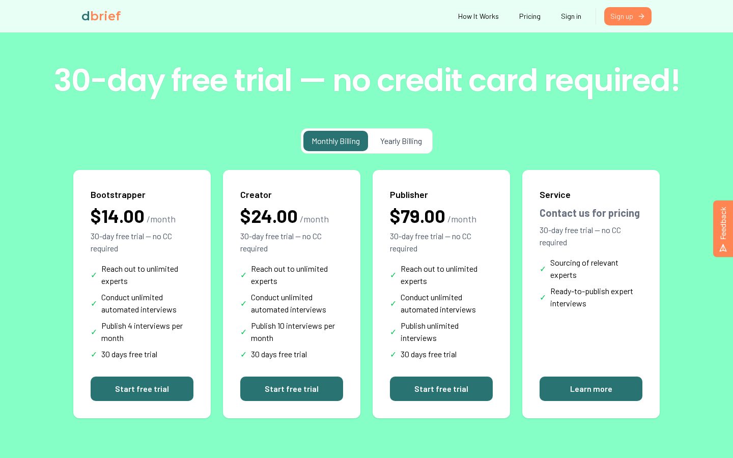 dbrief Pricing