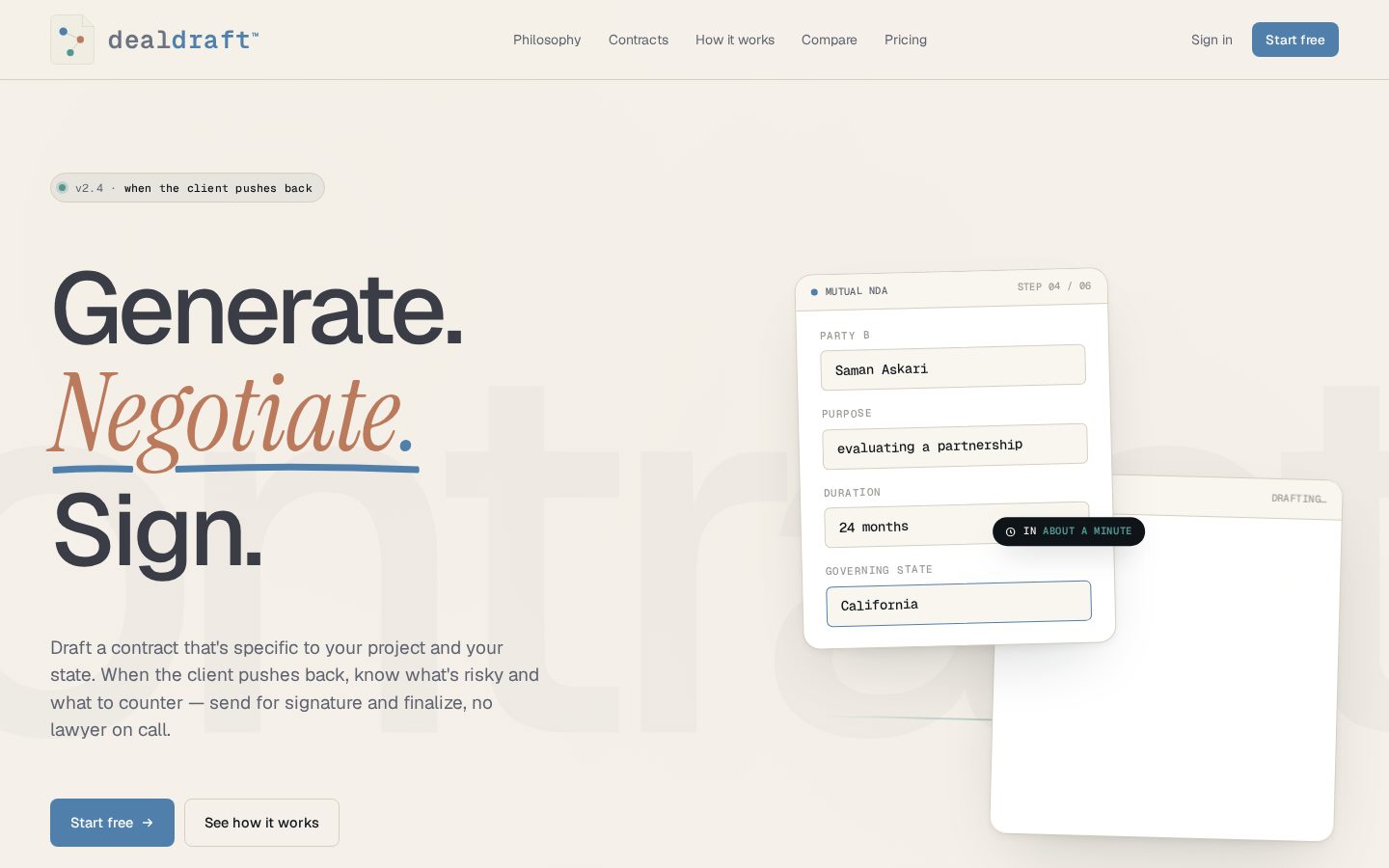 DealDraft Homepage