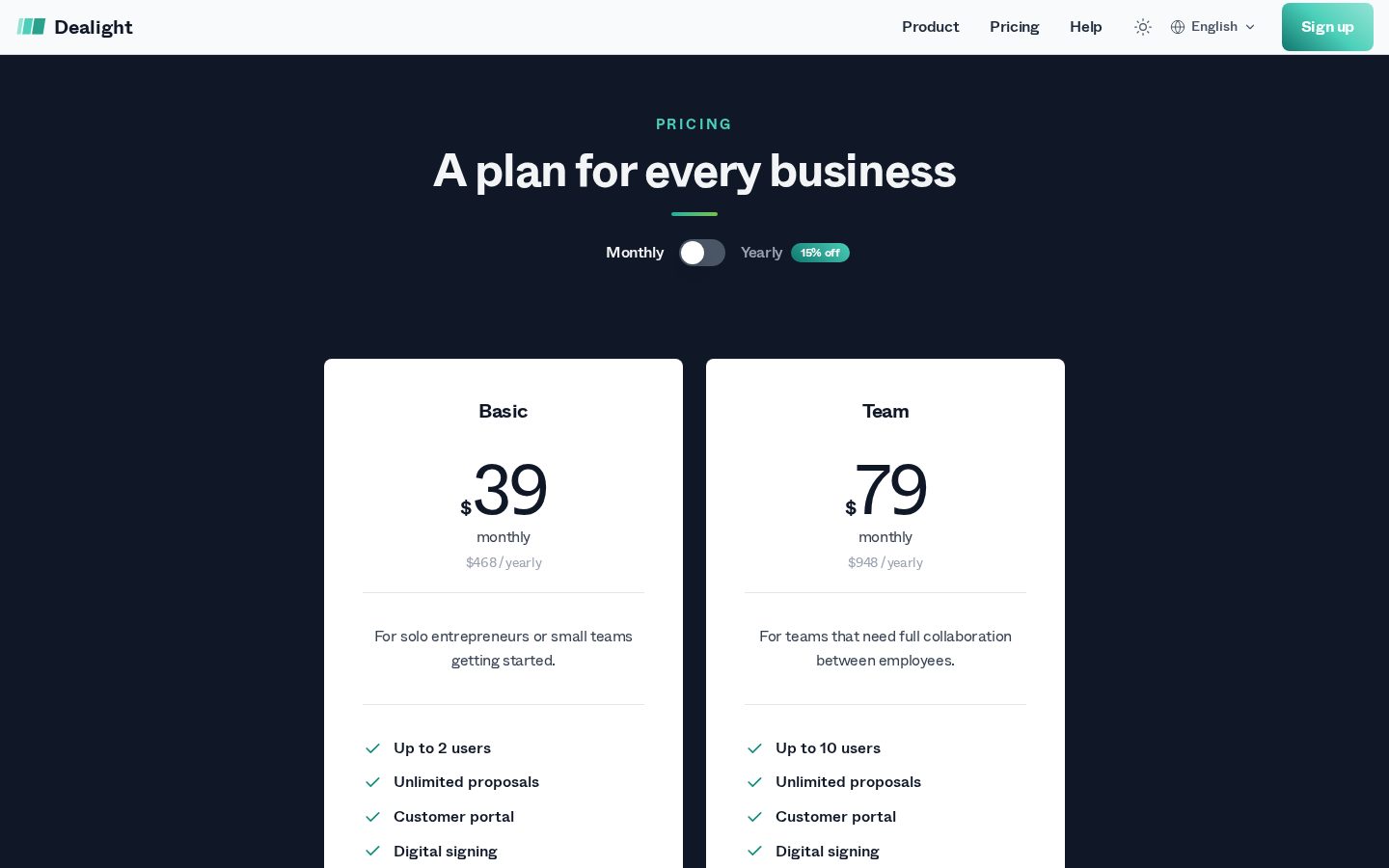 Dealight Pricing