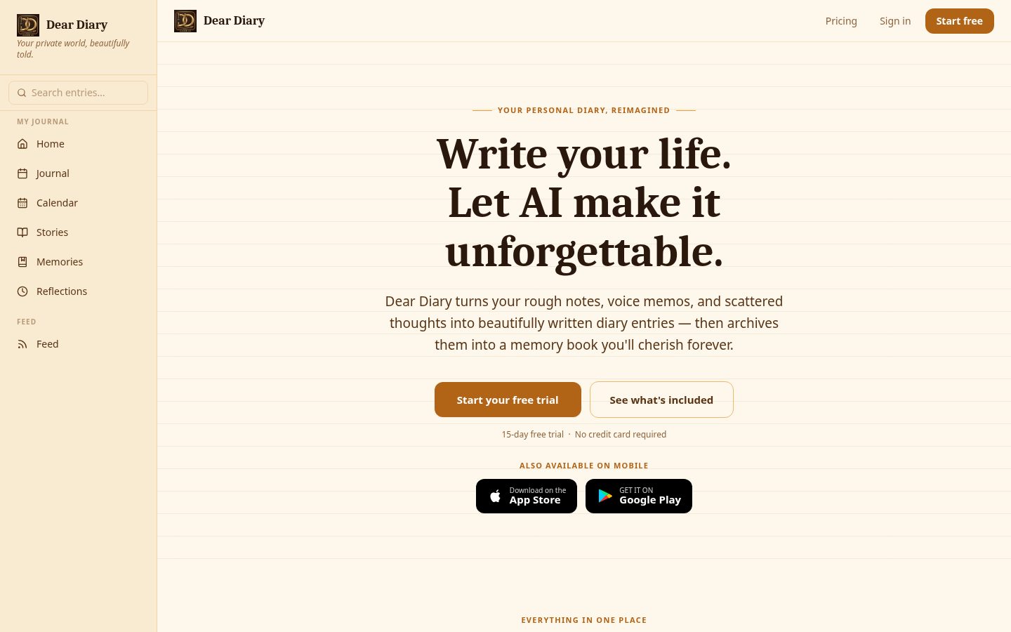 Dear Diary World Homepage