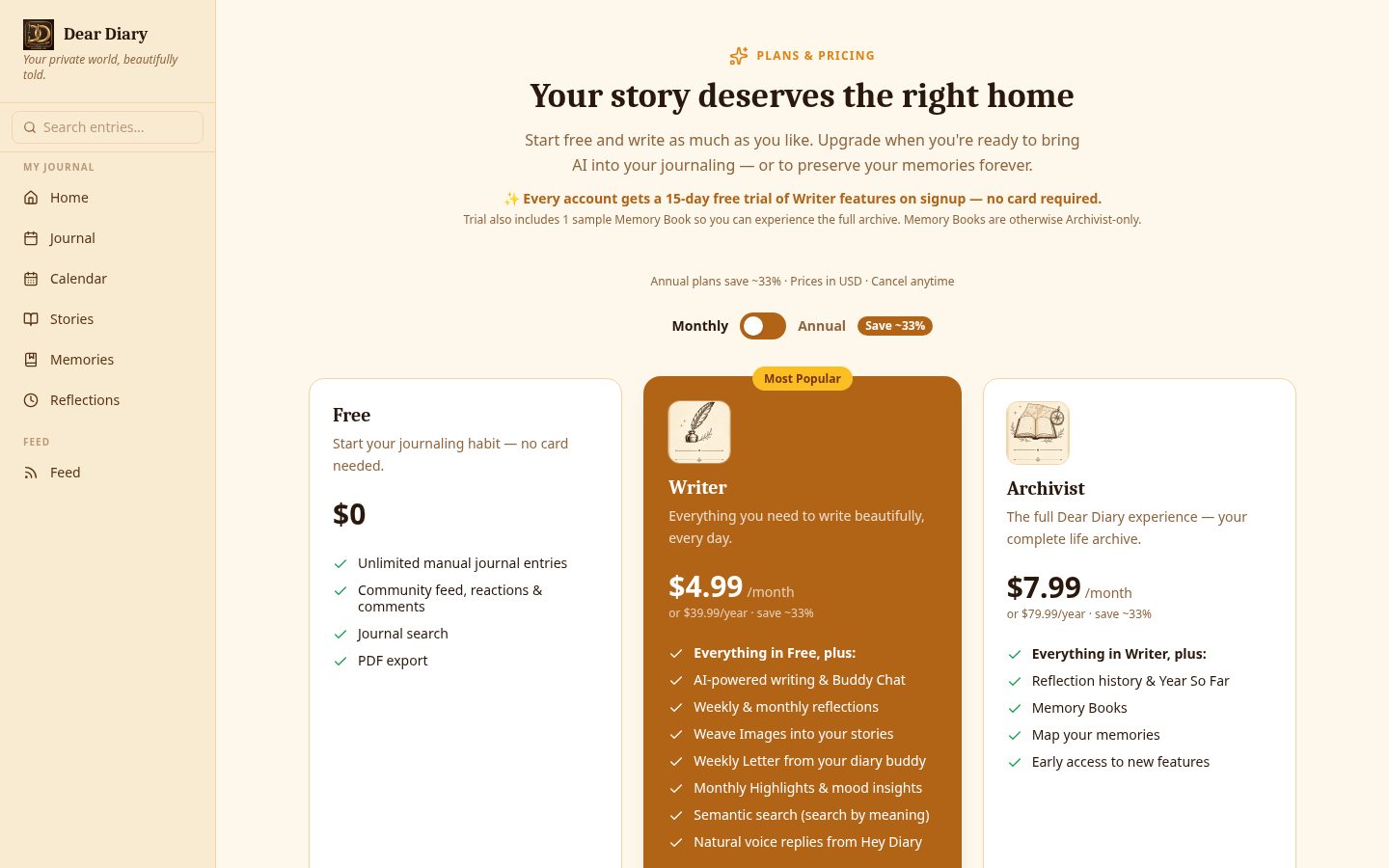 Dear Diary World Pricing