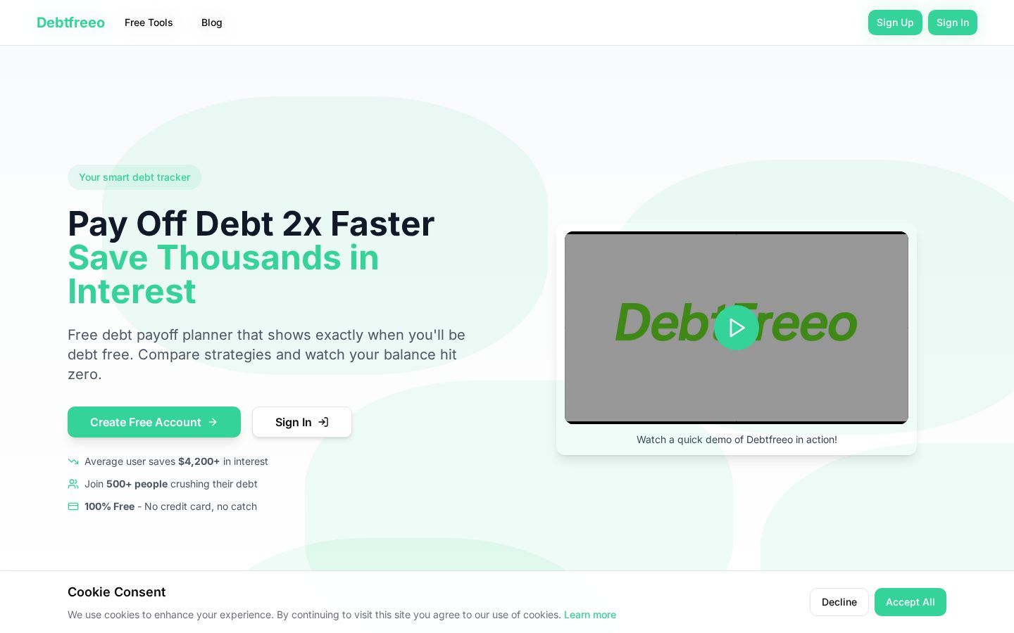 DebtFreeo Homepage