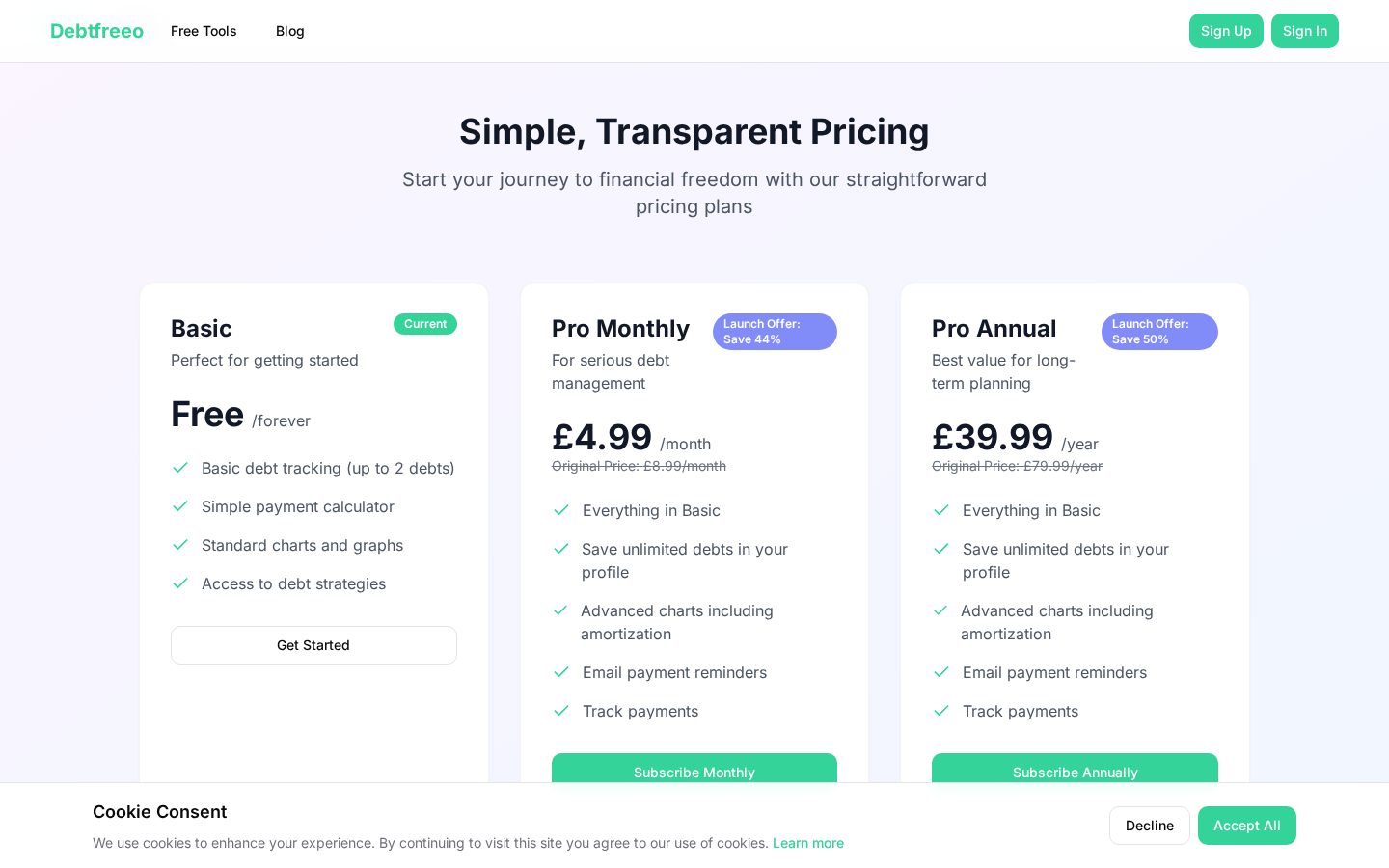 DebtFreeo Pricing