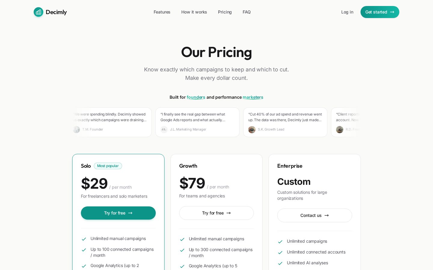 Decimly Pricing