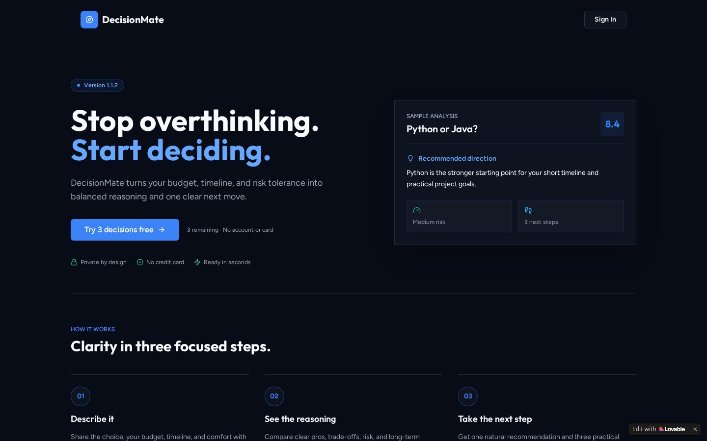 Decision Mate Homepage