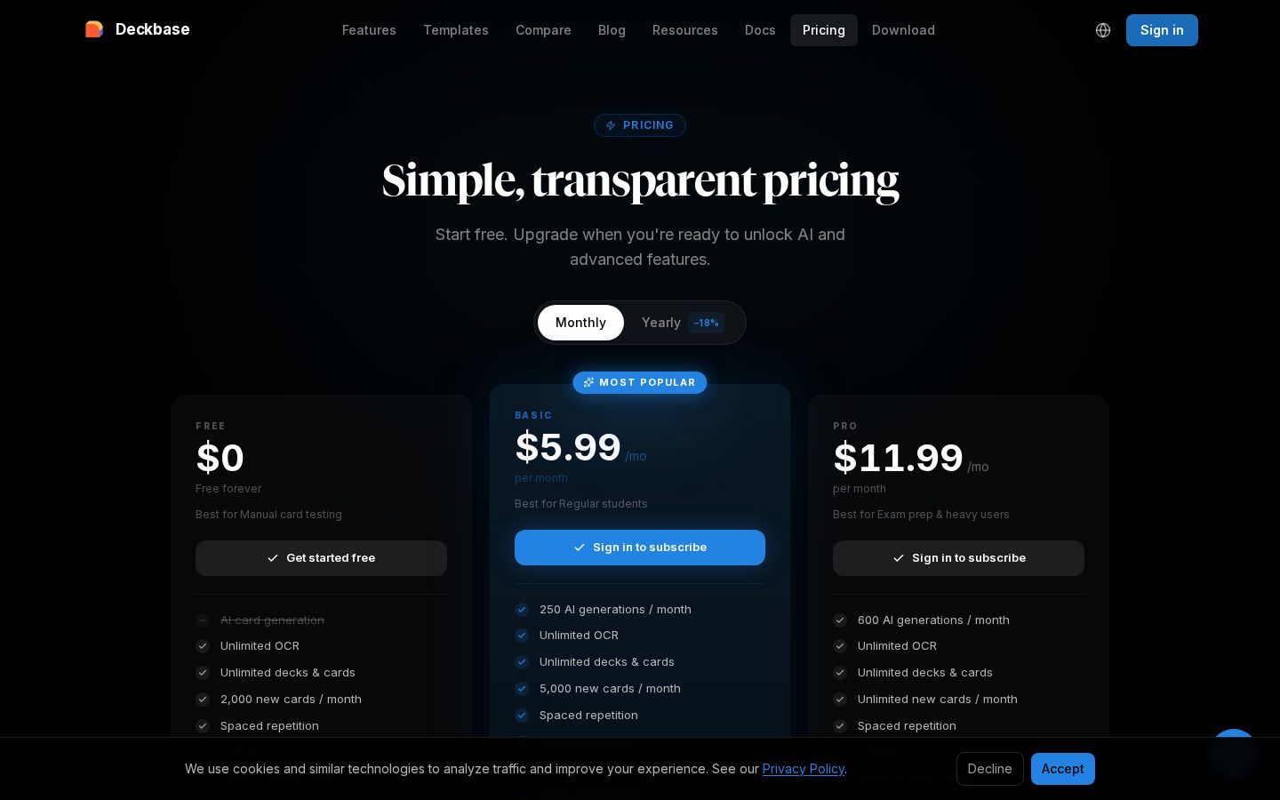 Deckbase Pricing