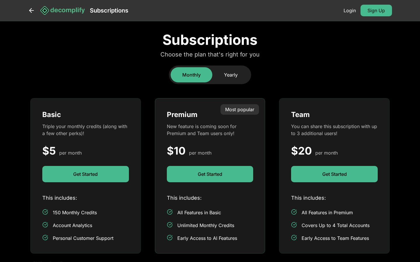 Decomplify.ai Pricing