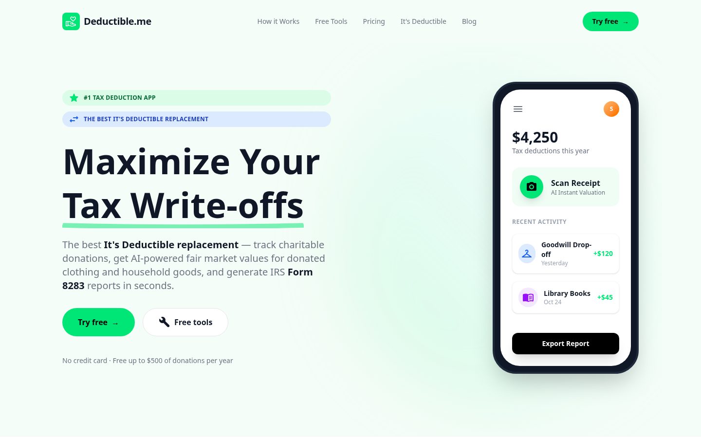 Deductible.me Homepage