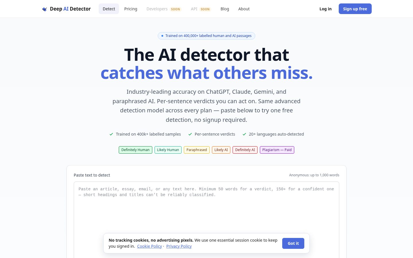 Deep AI Detector Homepage