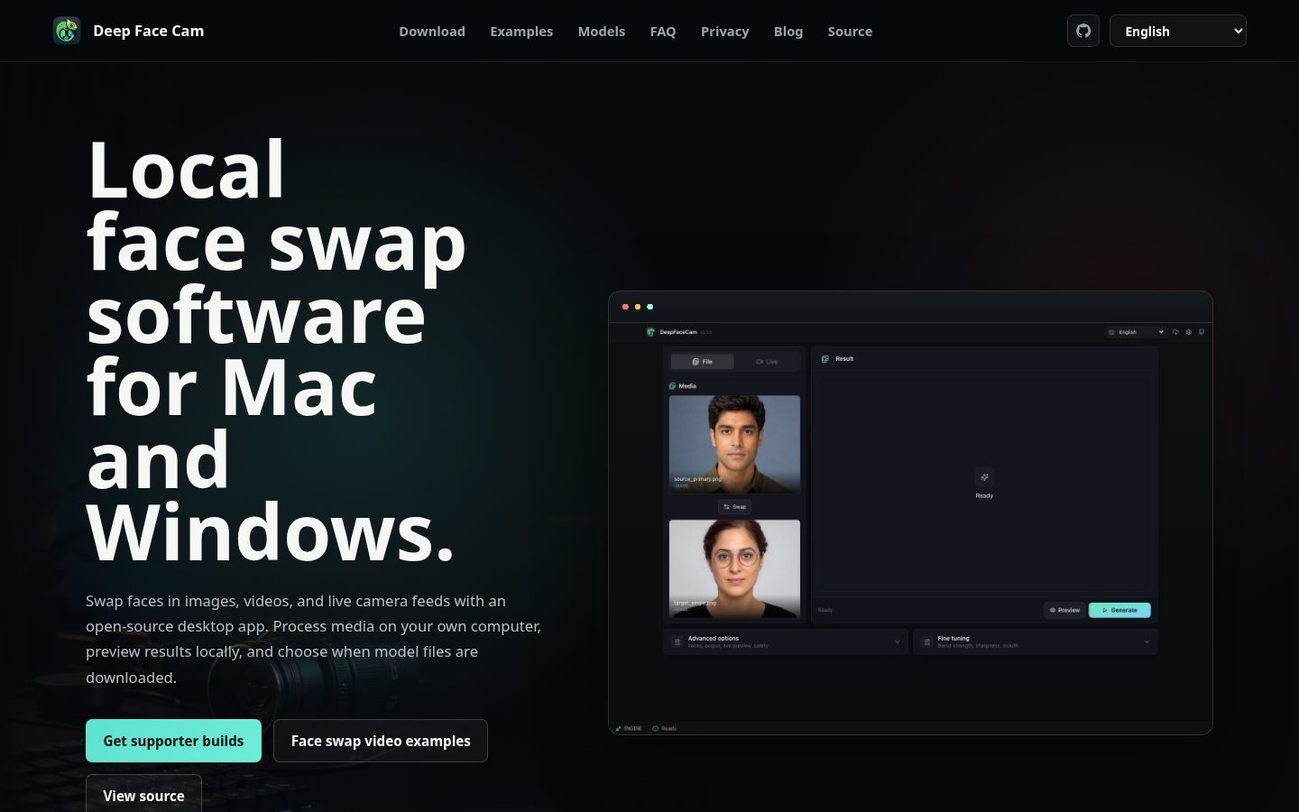 Deep Face Cam Homepage