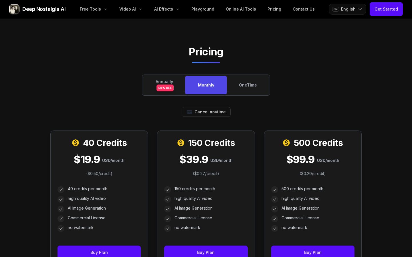 Deep Nostalgia AI Pricing