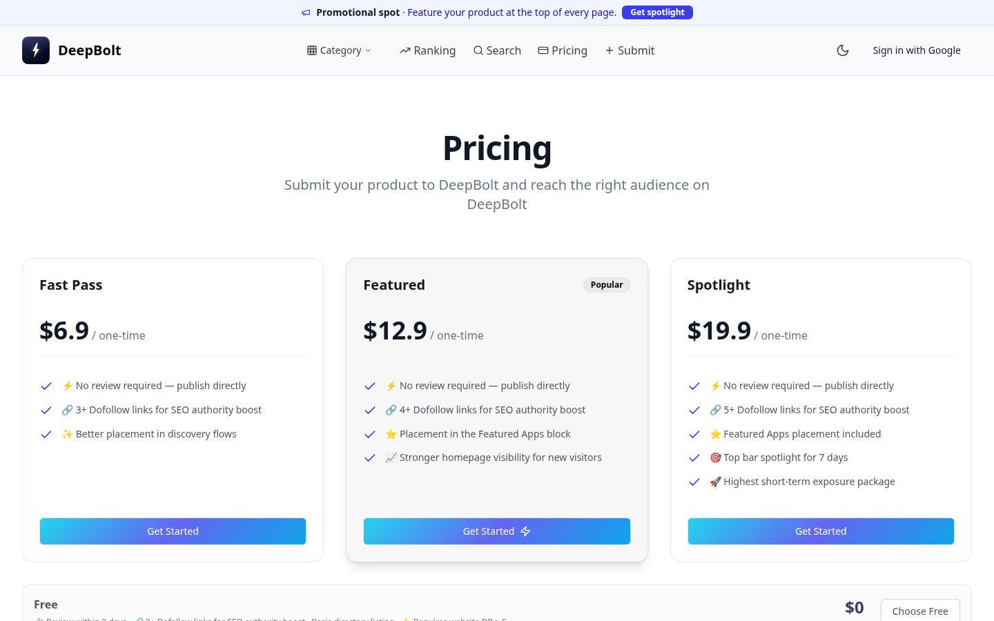 DeepBolt Pricing