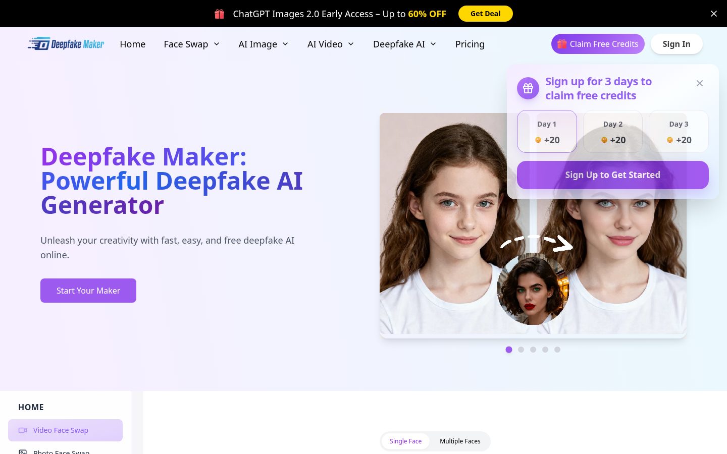 DeepFake Maker Online Free Tool Homepage