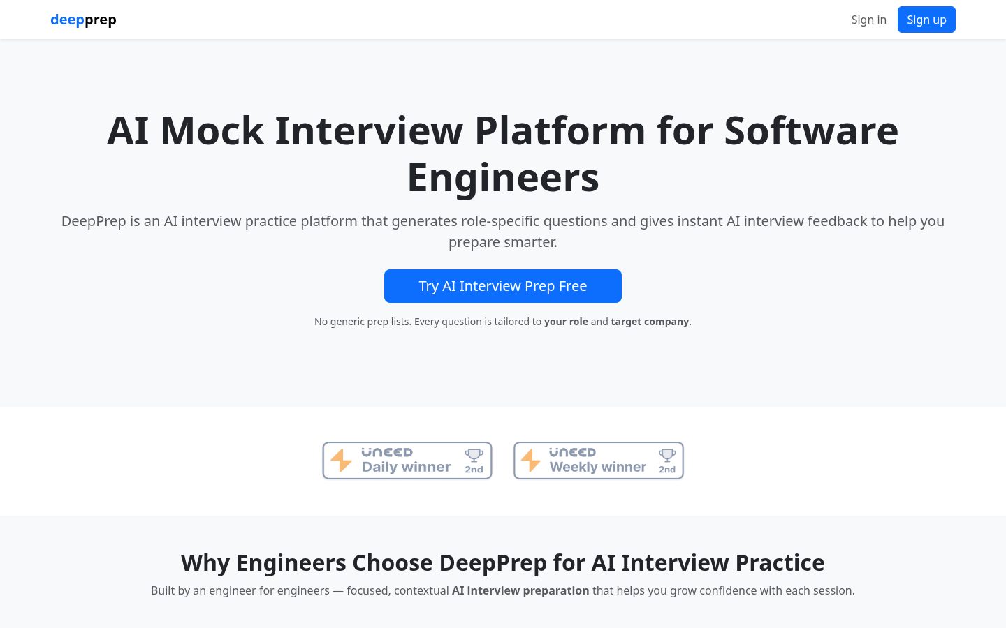 DeepPrep AI Homepage