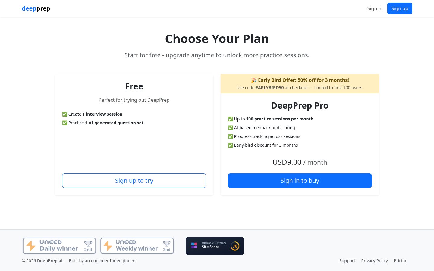 DeepPrep AI Pricing