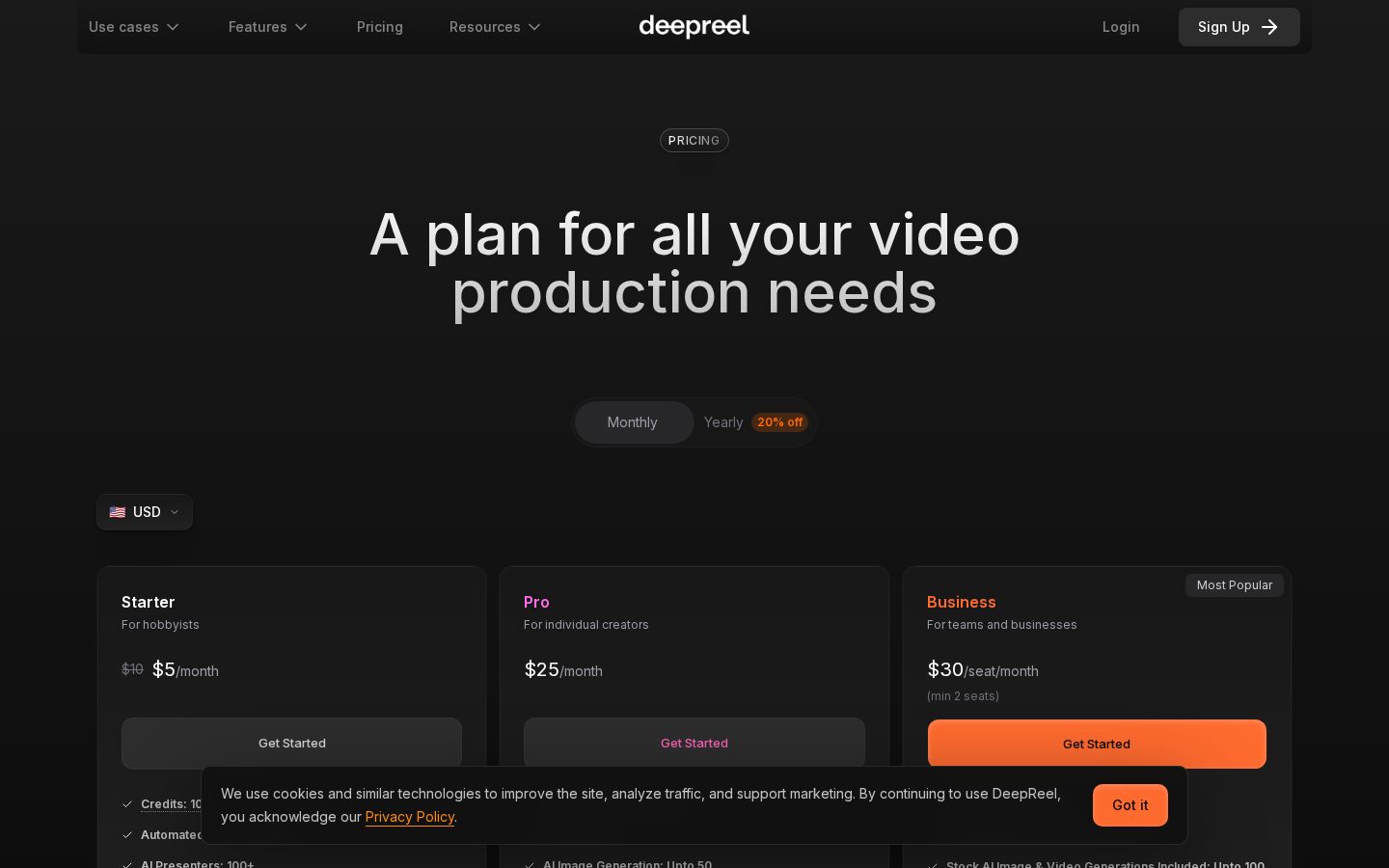 DeepReel Pricing