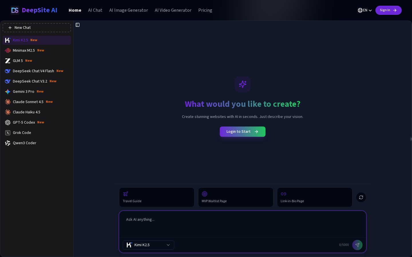 DeepSite AI Homepage