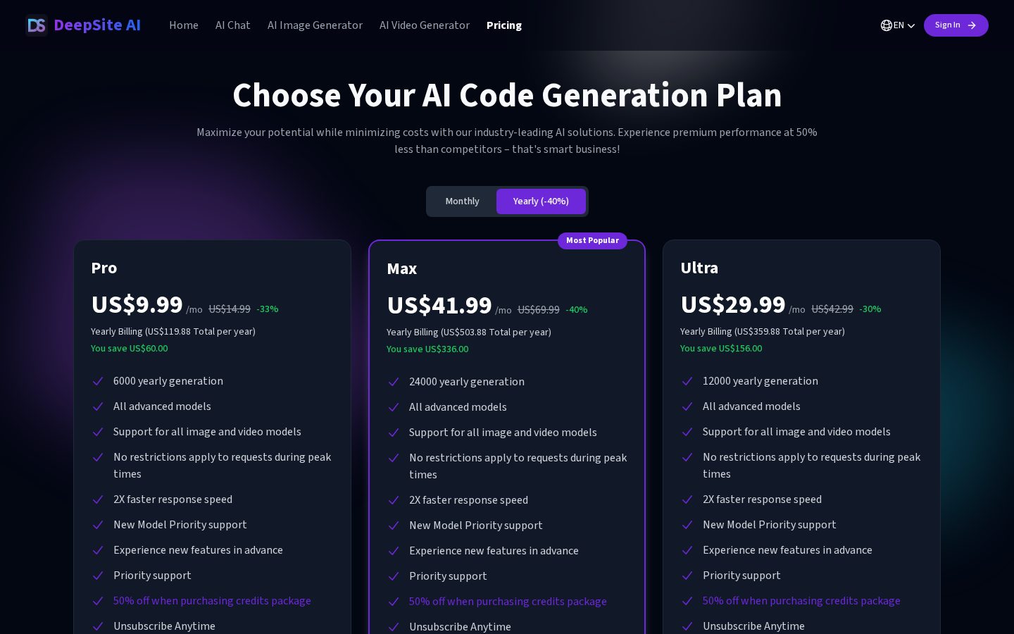 DeepSite AI Pricing