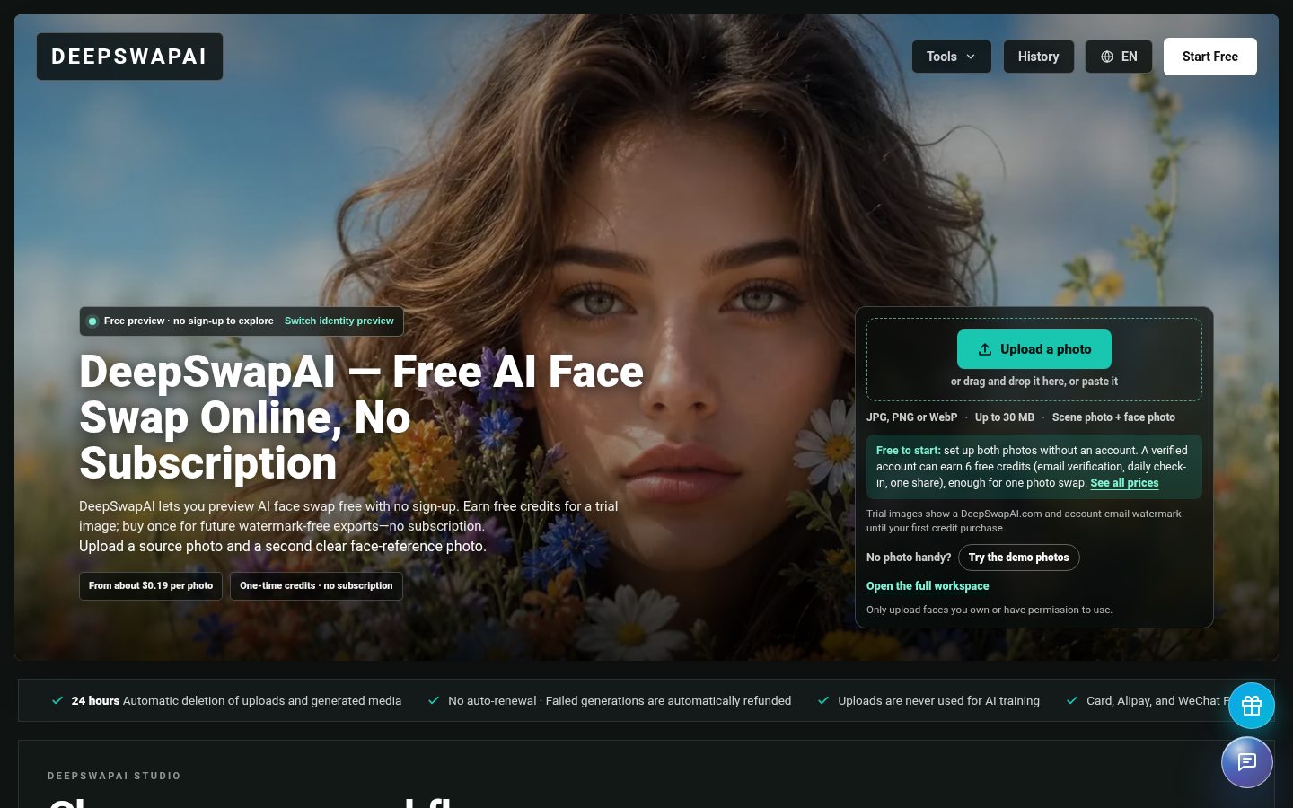 DeepSwapAI Homepage