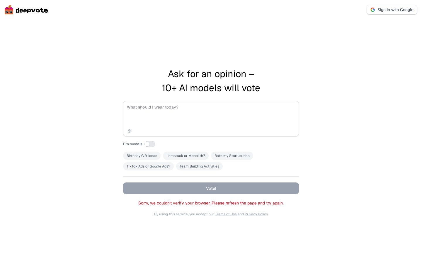 Deepvote Homepage