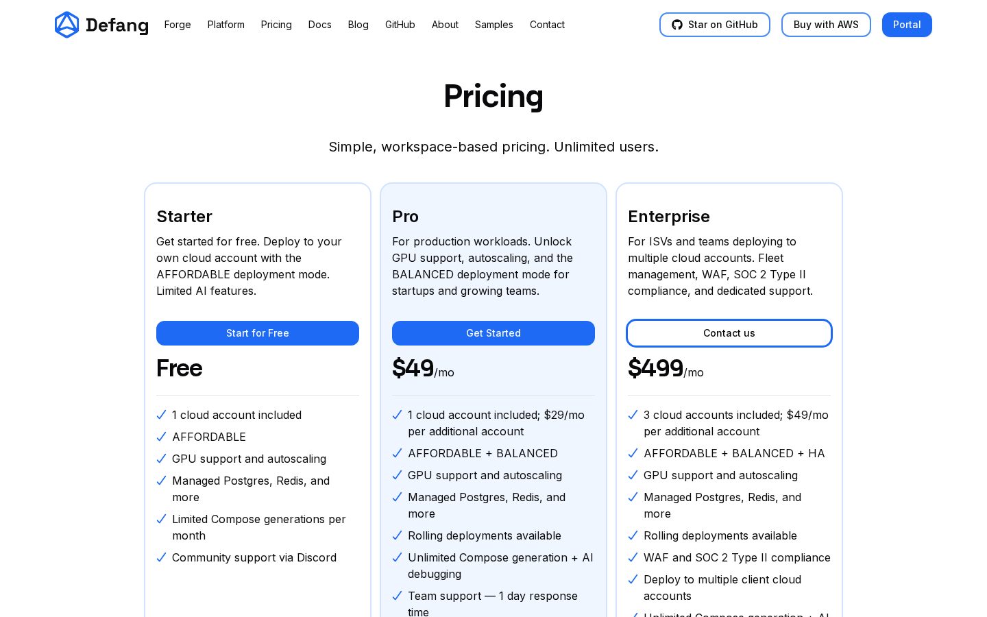 Defang Pricing