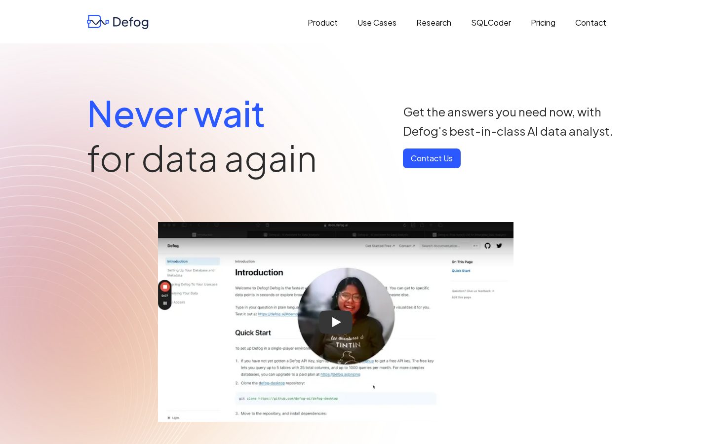 Defog.ai Homepage