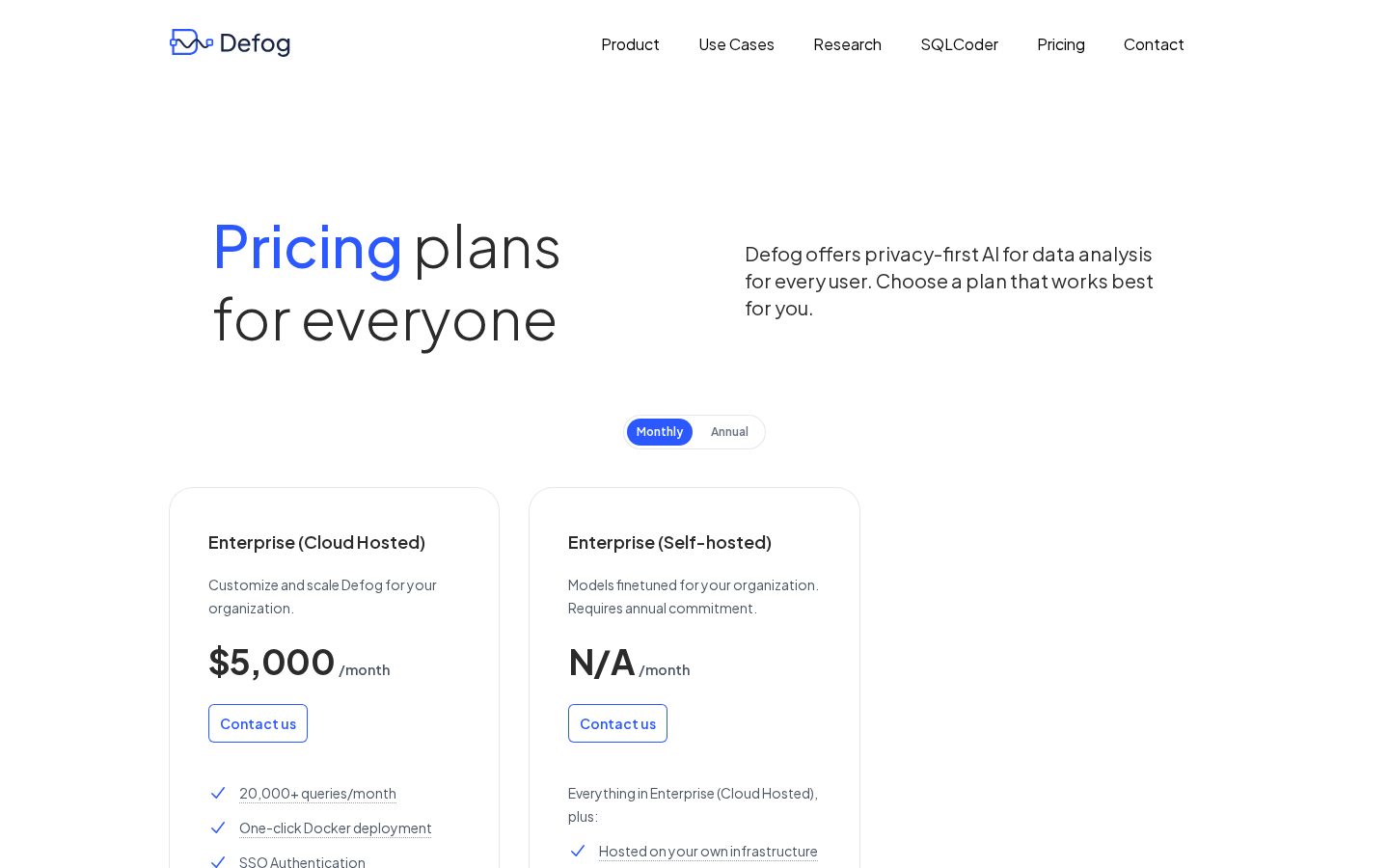 Defog.ai Pricing