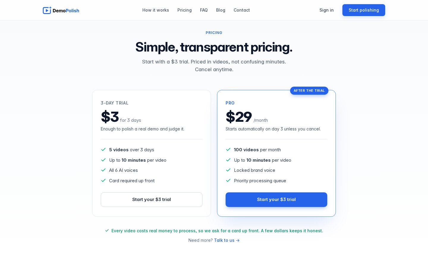 DemoPolish Pricing
