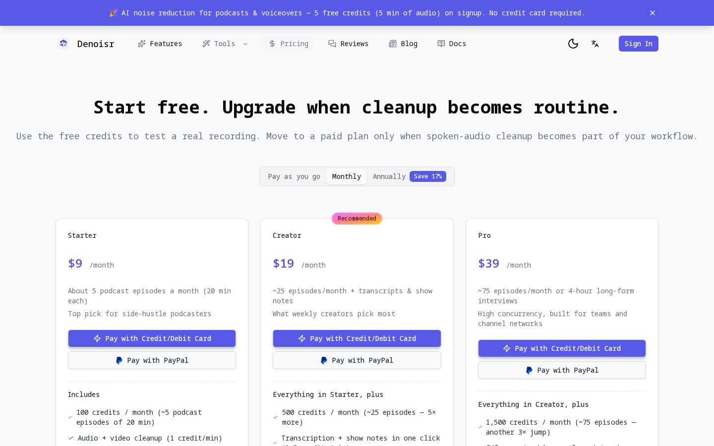Denoisr Pricing