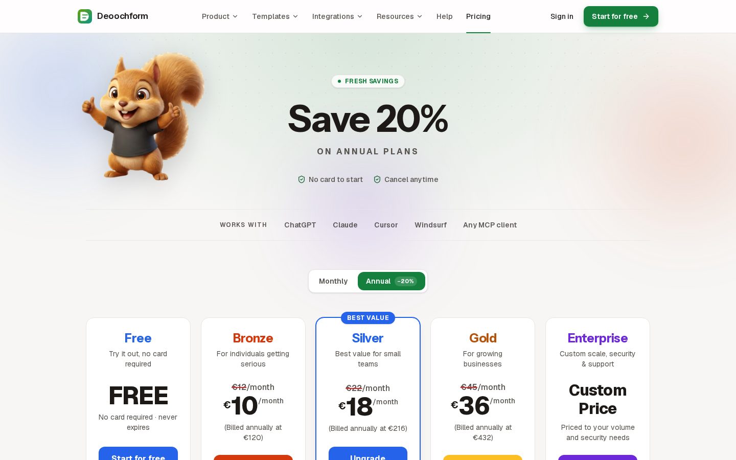 Deoochform Pricing