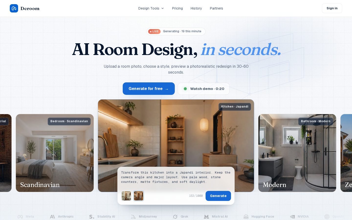 Deroom AI Homepage