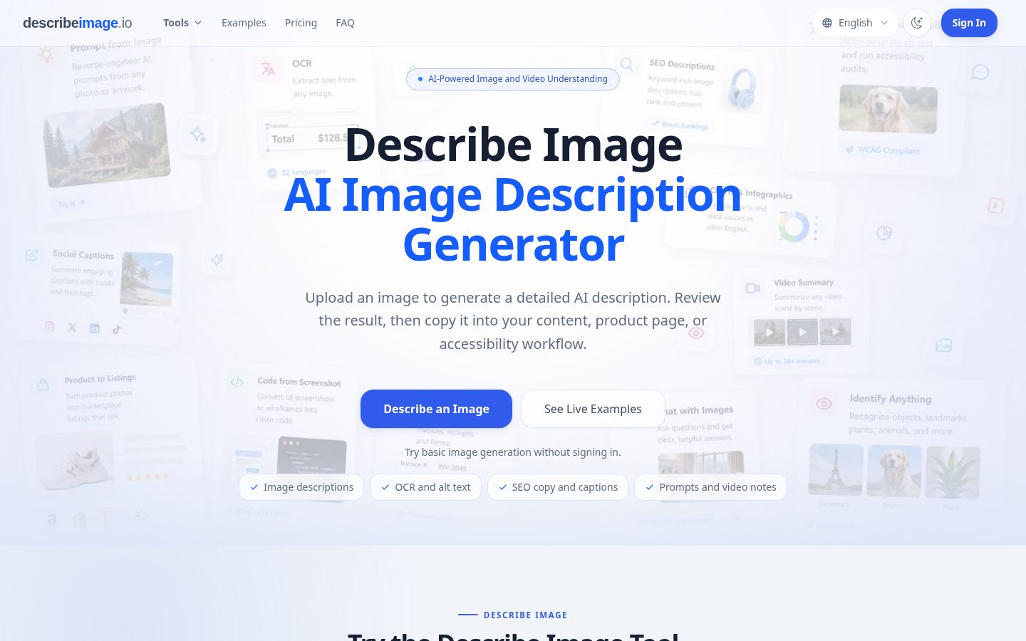 Describe Image Homepage