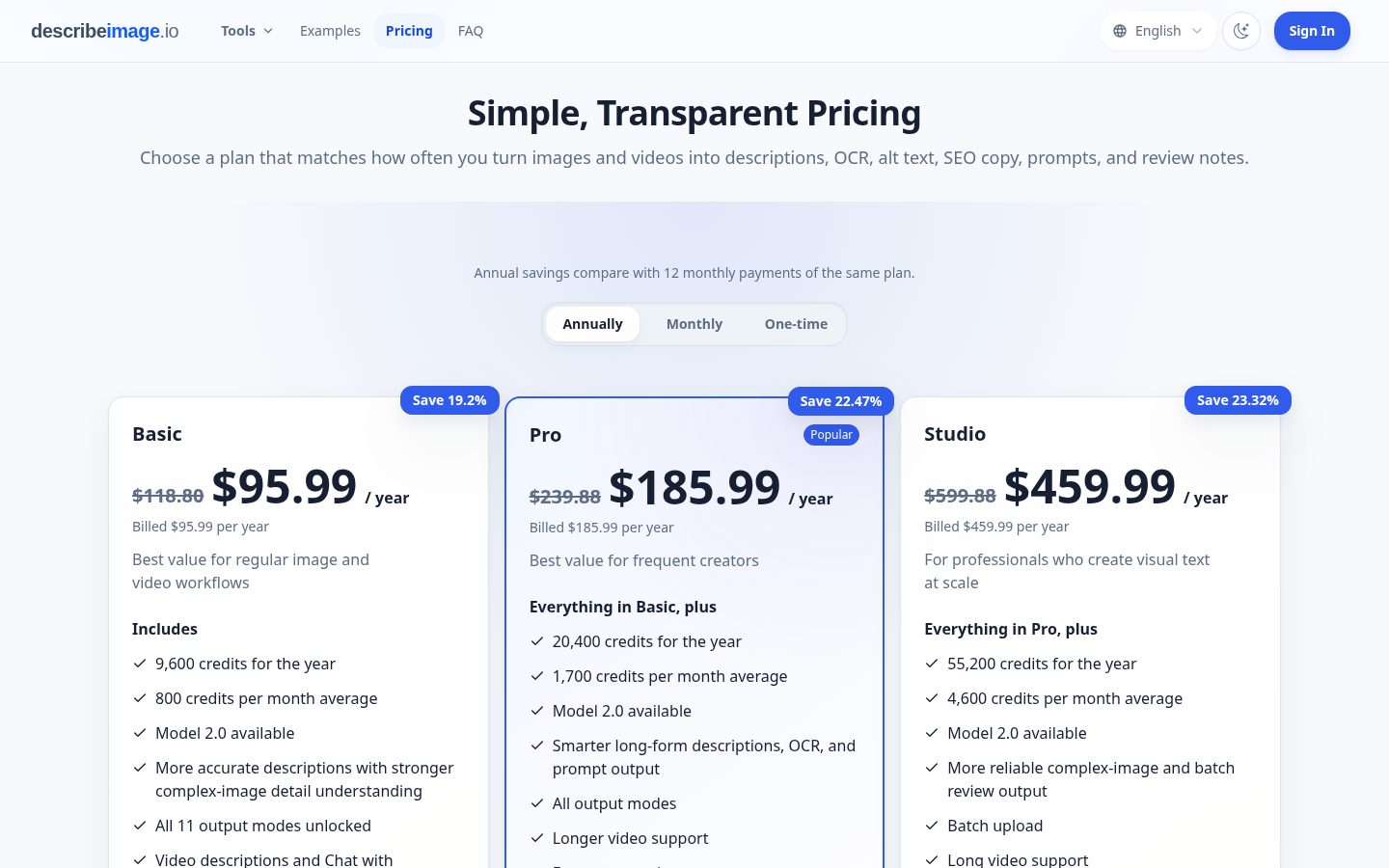 Describe Image Pricing