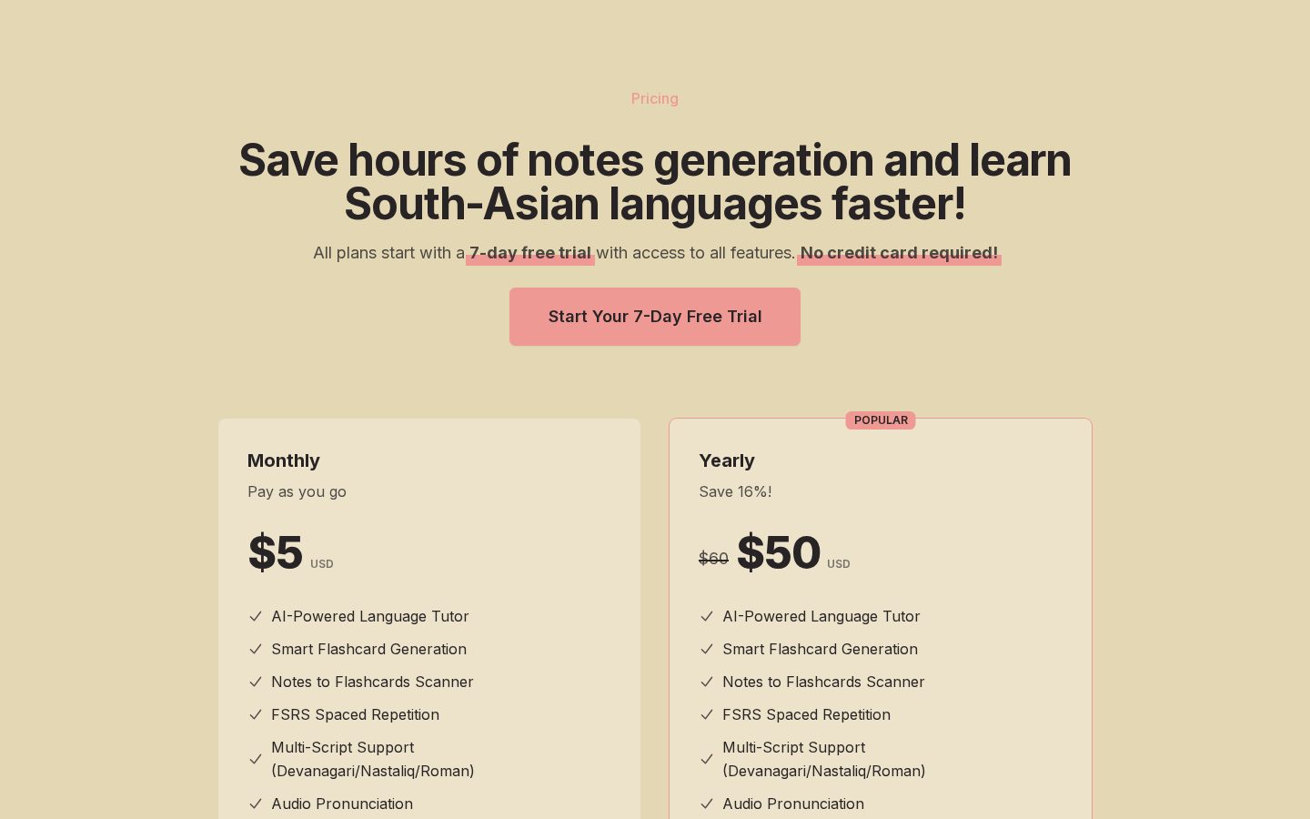Desi Dictions Pricing